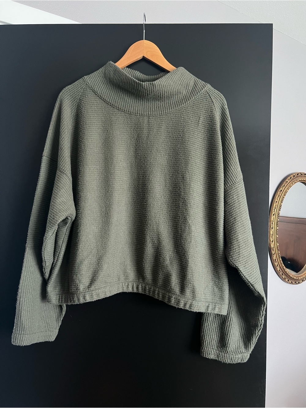 Prana Olive Green Ribbed Mock Neck Sweater